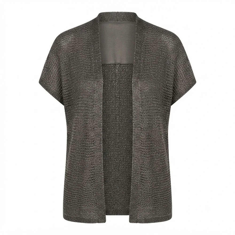 Eileen Fisher Small Brown Metallic Dolman Open Front Cardigan Sweater  - IW